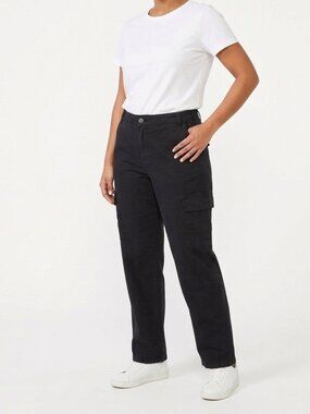 Faded Black Mango MNG 100% Cotton Straight Leg Cargo Pants Size 10